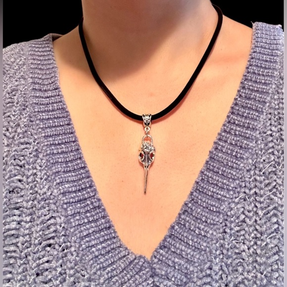 CROW RAVEN BIRD SKULL Pendant Silver Necklace Female Men Gothic Punk Biker Chain - Picture 3 of 8